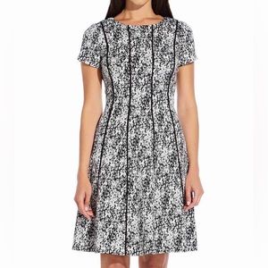 Adrianna Papell Womens Short Sleeve Fit-and-Flare Dress with Vertical Stripes